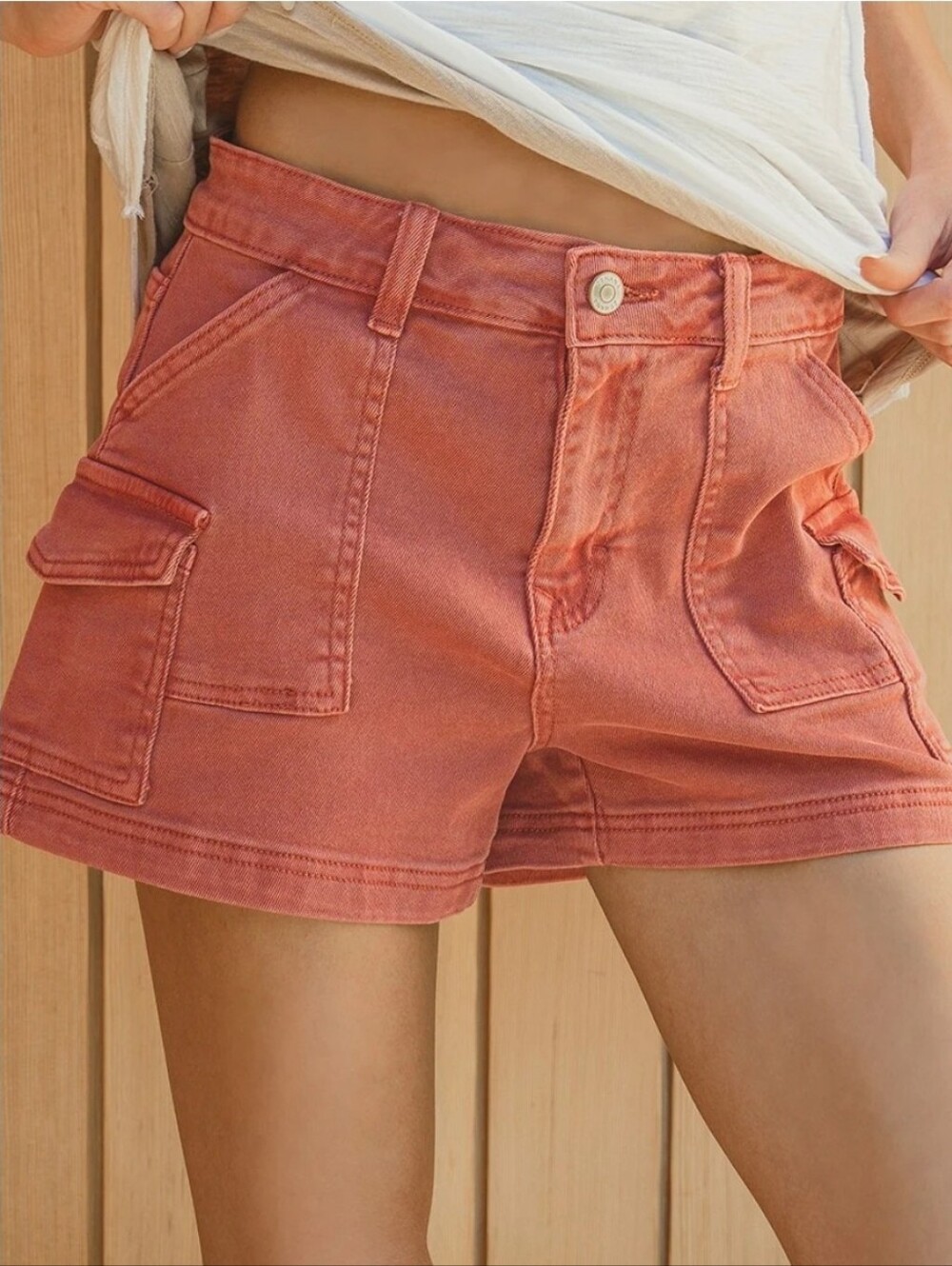 NWT Zenana Cabernet Denim Cargo Shorts